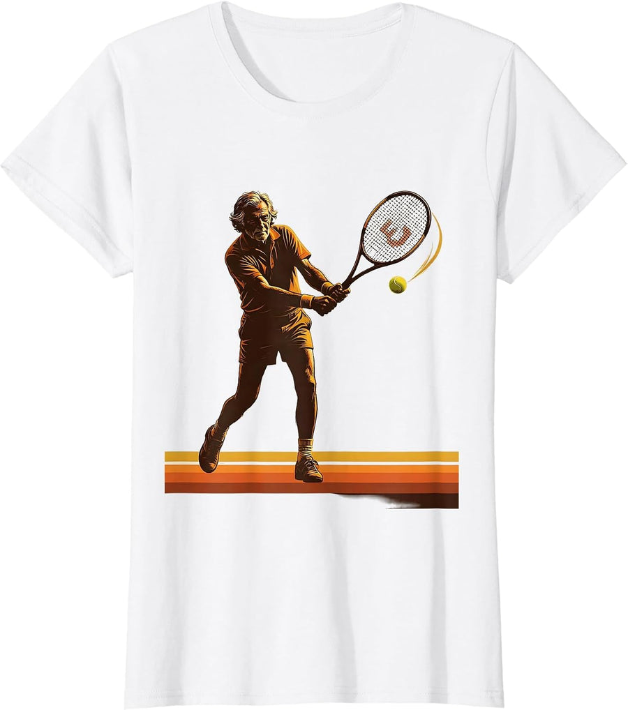 Women's Retro Tennis Player Swing Humor Vintage Racket Lover T-Shirt - White