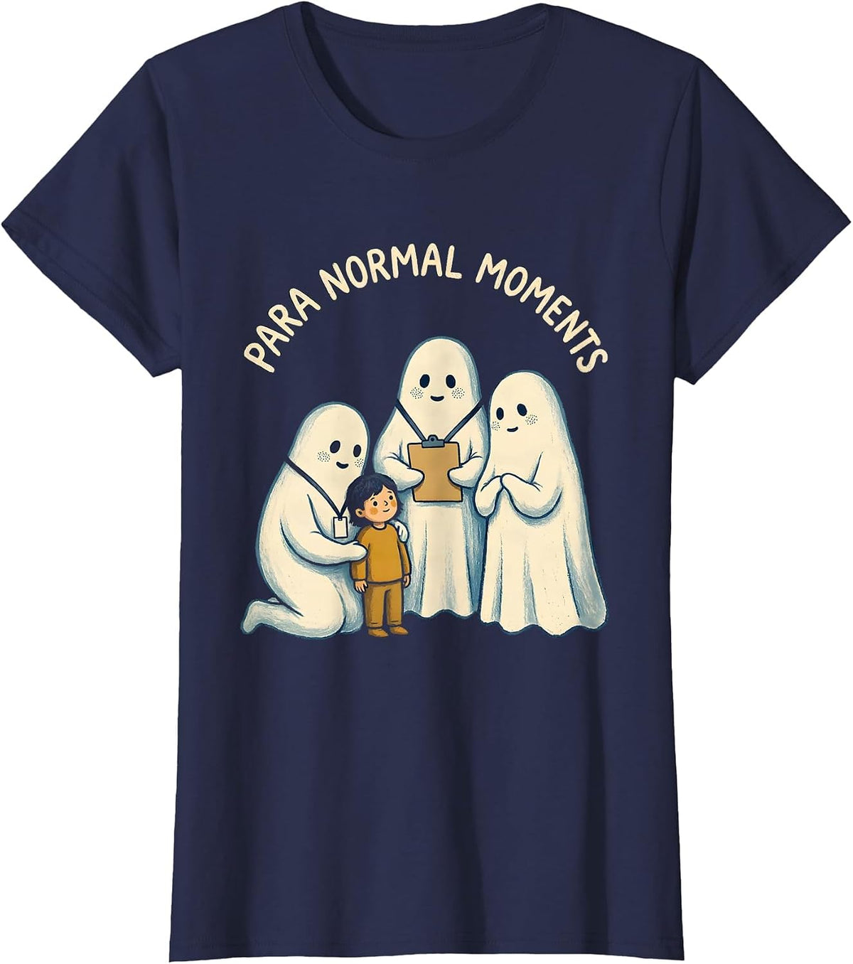 Women's Para Normal Moments Storybook Ghost Paraeducator Halloween T-Shirt - Navy Blue