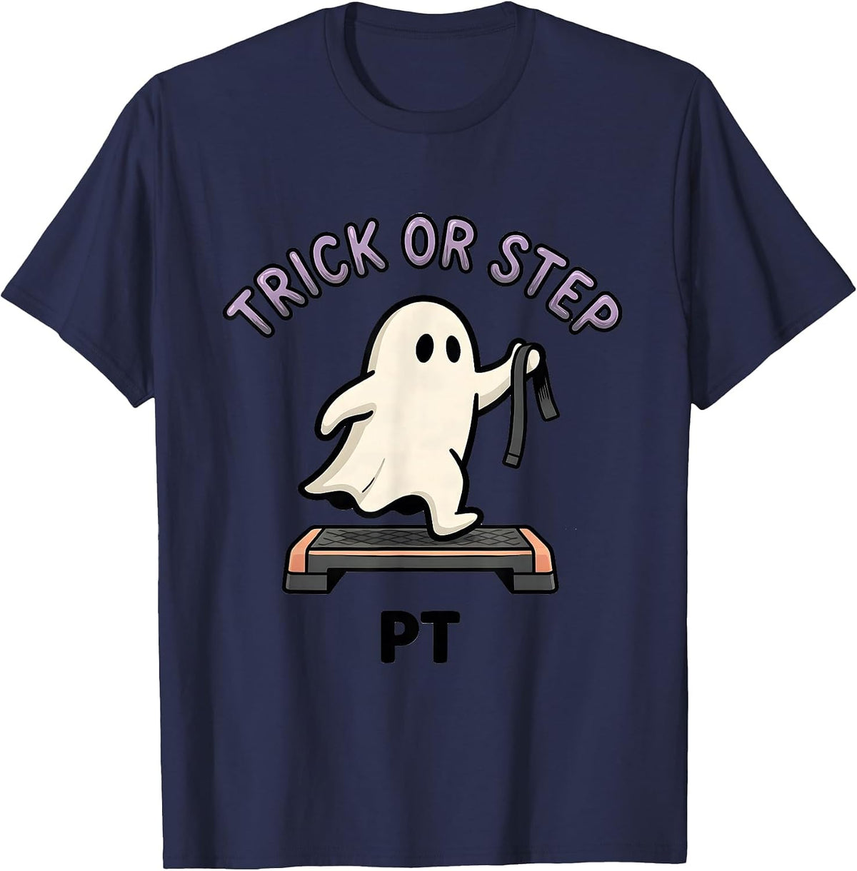 Men's Trick Or Step PT Halloween Physical Therapy Ghost Therapist T-Shirt - Navy Blue