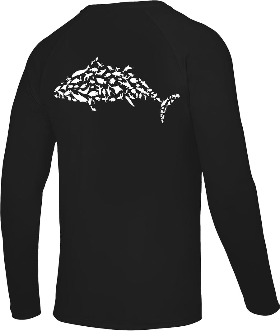 Men's Fishing Shirt Long Sleeve, UPF50+ UV Protection Sun Shirts, Quick Dry Graphic T Shirt for Running Hiking - 4 Black