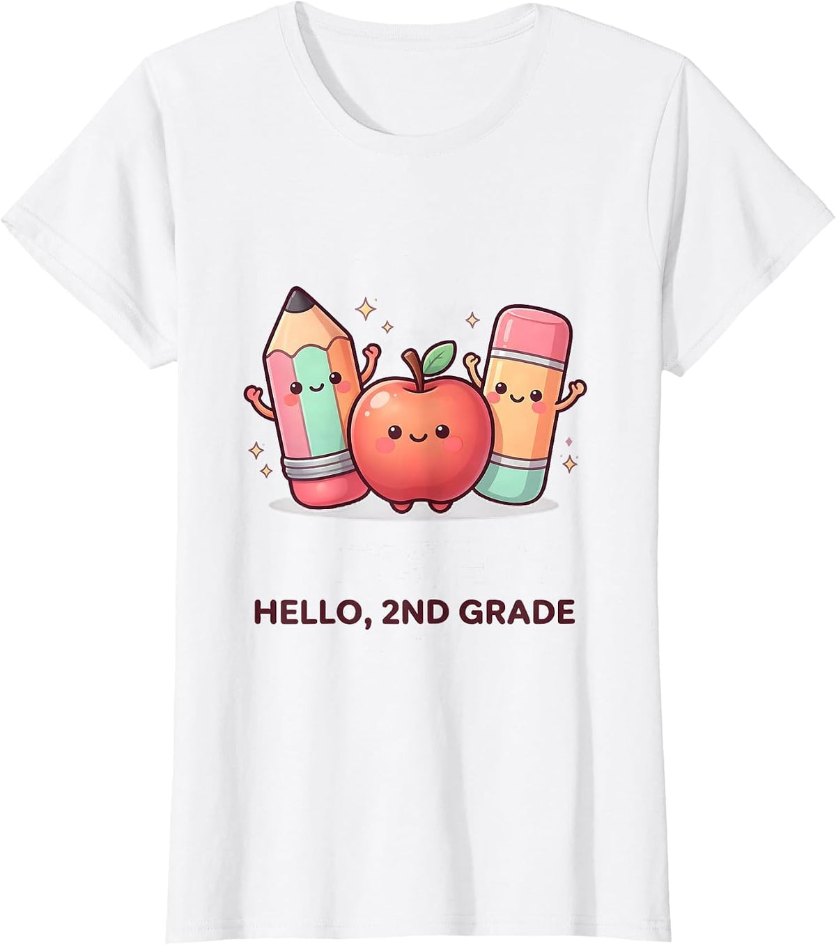 Women's Hello, 2nd Grade Cute Kawaii School Supplies Back To School T-Shirt - White