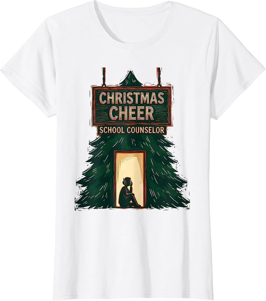 Women's Christmas Cheer School Counselor Funny Holiday Humor T-Shirt - White