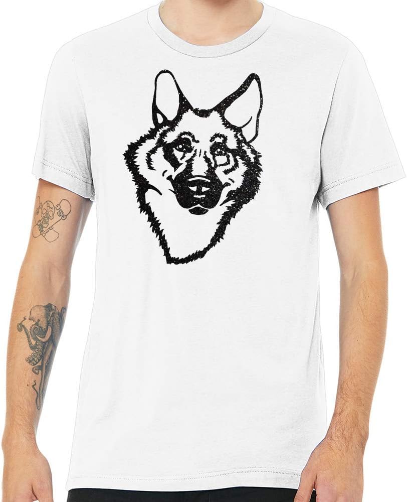 Dogline Unisex German Shepherd Dog Lovers Glitter Graphic Tee Shirt - White