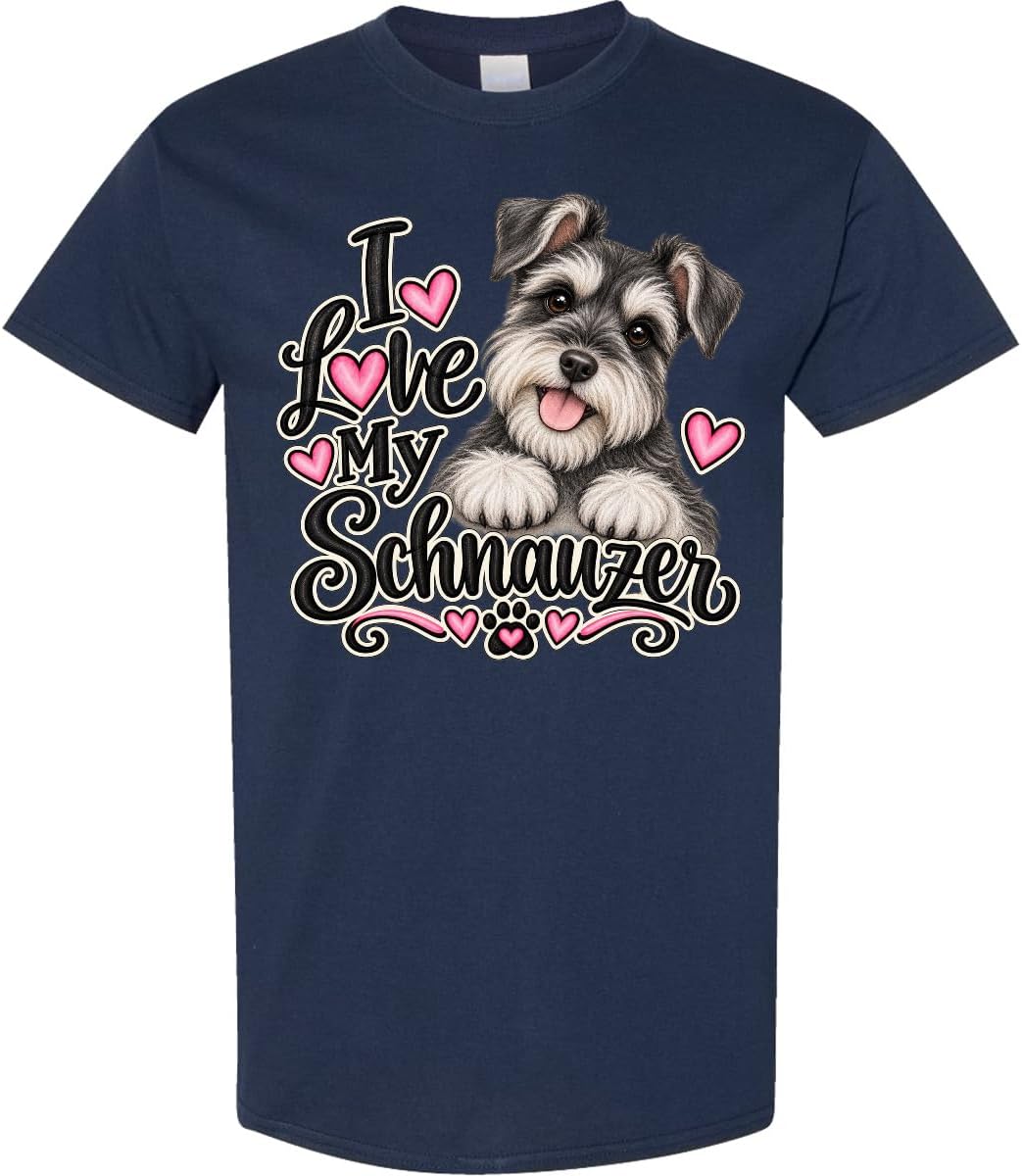 inktastic I Love My Schnauzer Adult T-Shirt - Navy Blue