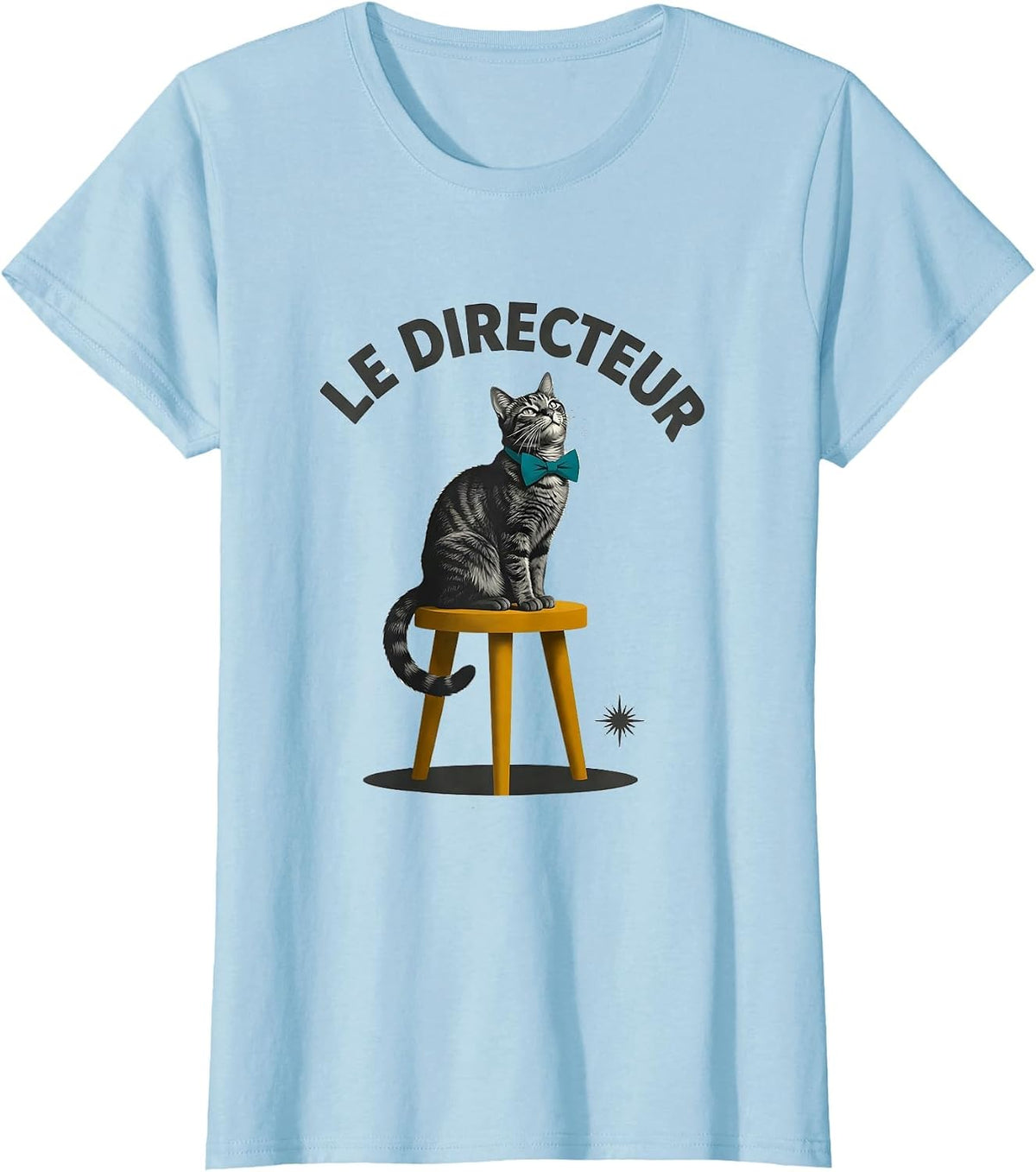 Le Directeur Midcentury Modern Funny Francophile Cat Gift T-Shirt - Baby Blue