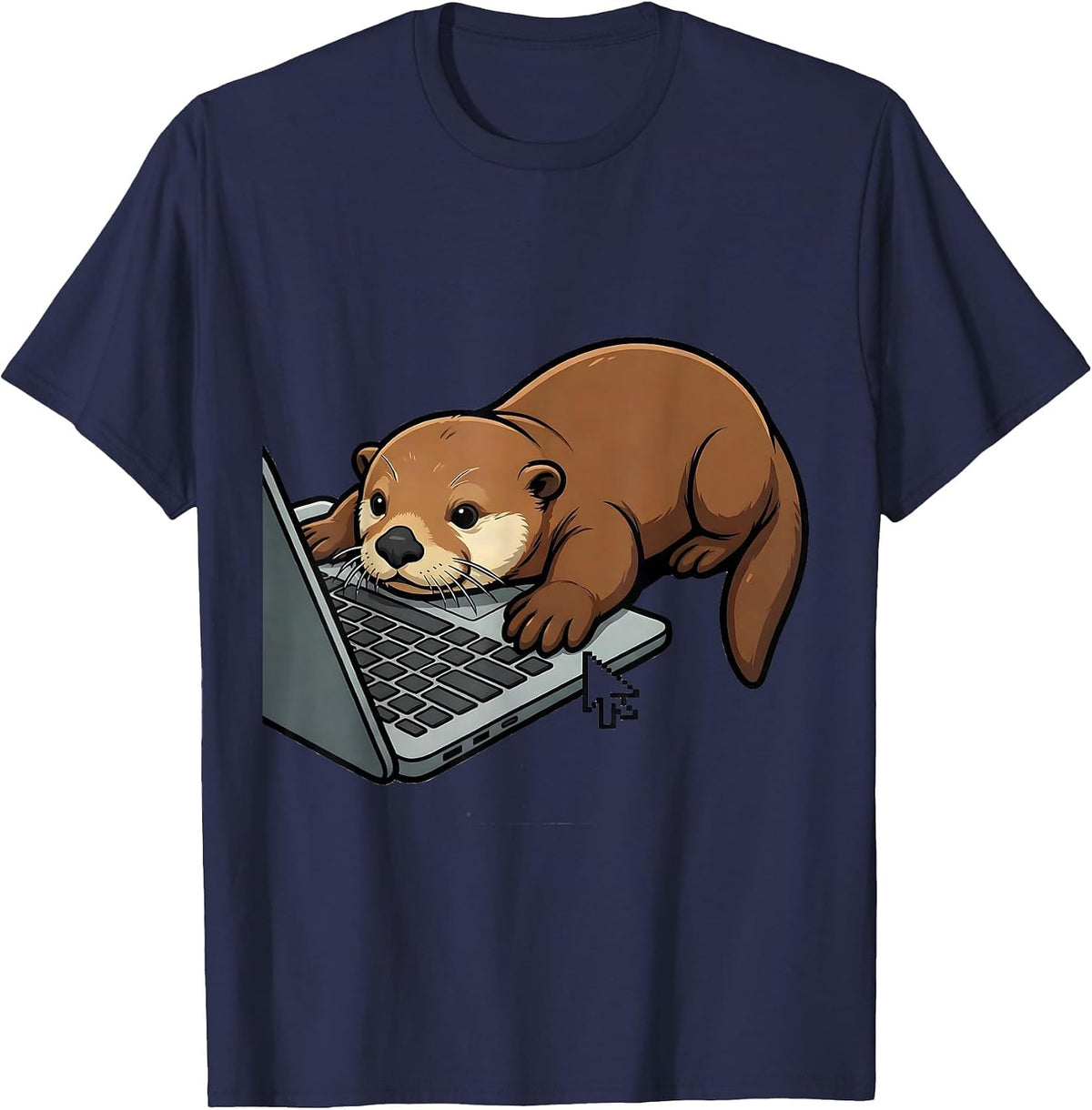 Men's Sea Otter Laptop Cartoon Funny Otter Lover Gift T-Shirt - Navy Blue