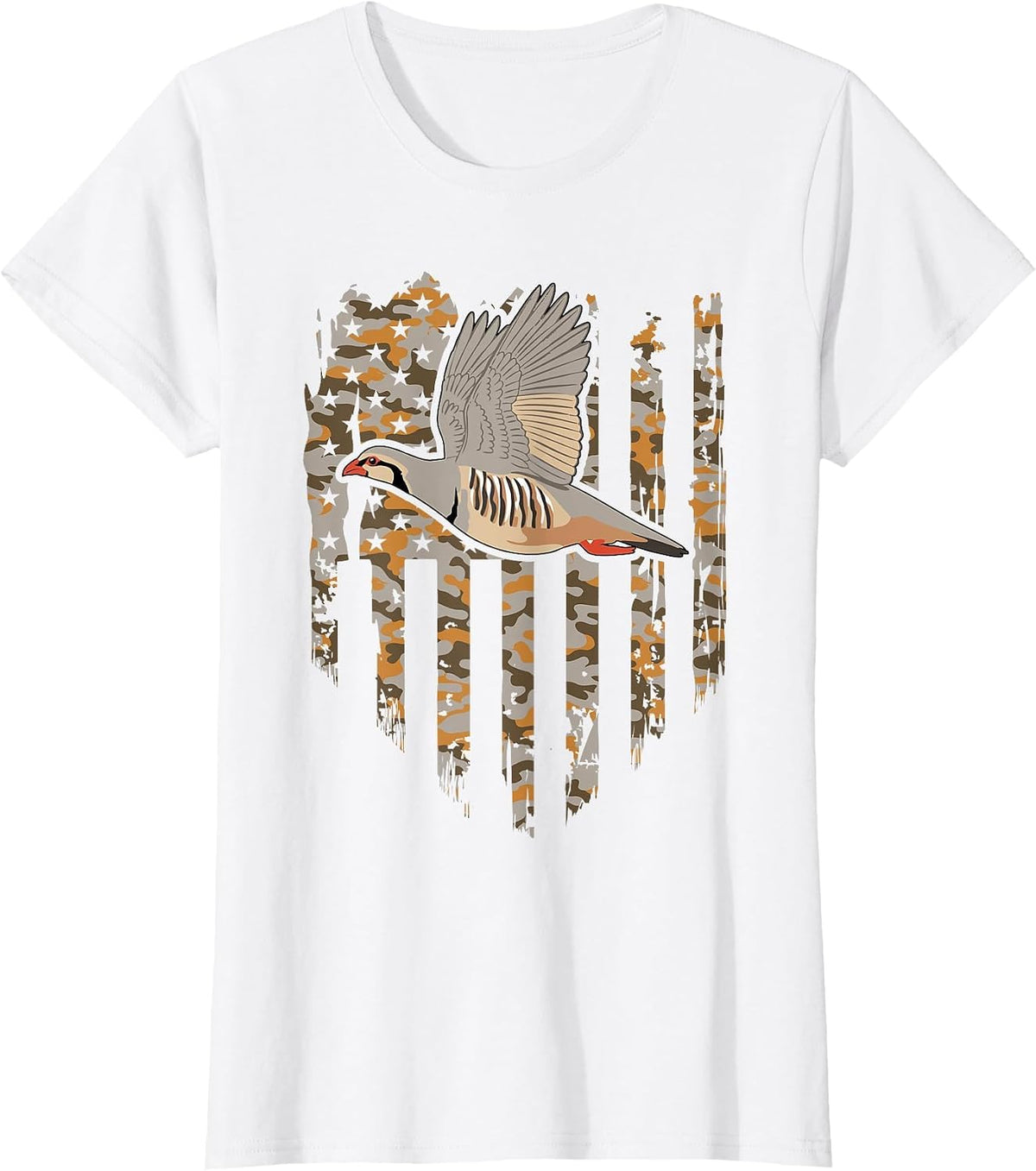 Chukar Bird Hunting American Flag Camo T-Shirt - White