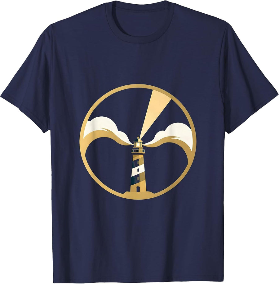 Autism Lighthouse Storm Clouds Awareness Design T-Shirt - Navy Blue