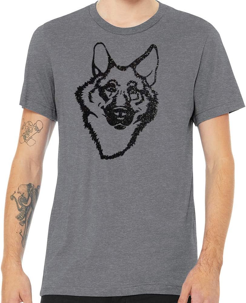 Dogline Unisex German Shepherd Dog Lovers Glitter Graphic Tee Shirt - Heather Storm
