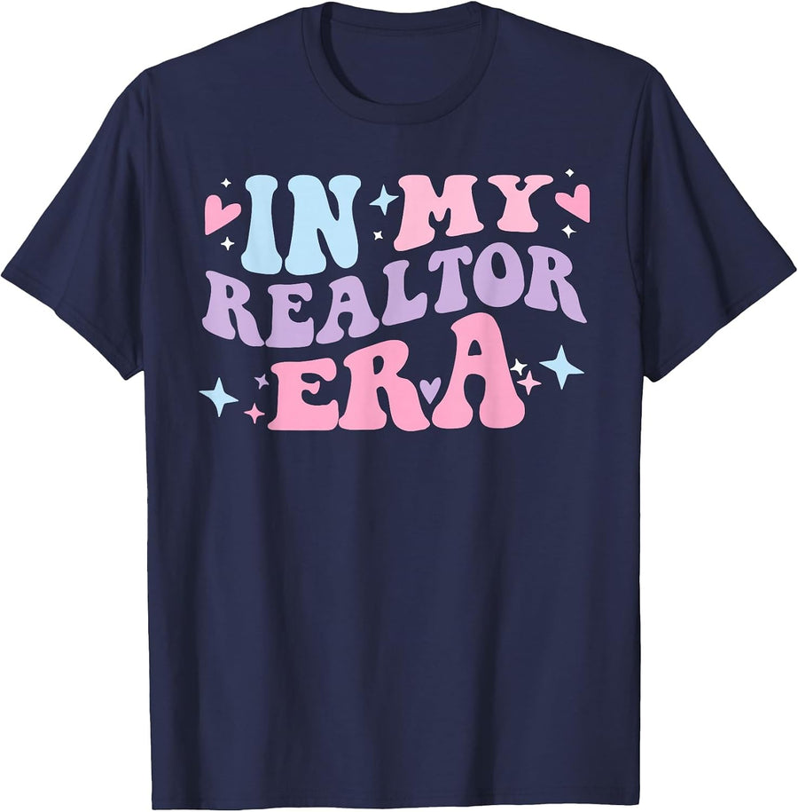 in My Realtor Era Real Estate Agent House Broker Groovy Cute T-Shirt - Navy Blue