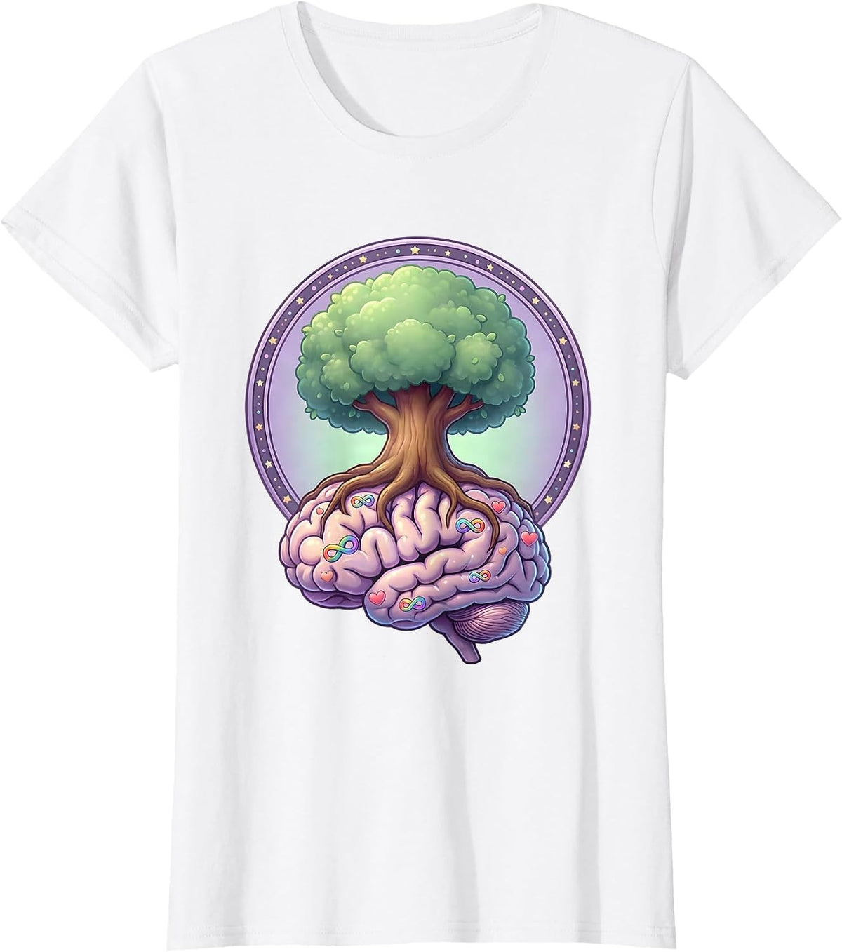 Autism Awareness Tree Brain Roots Illustration T-Shirt - White