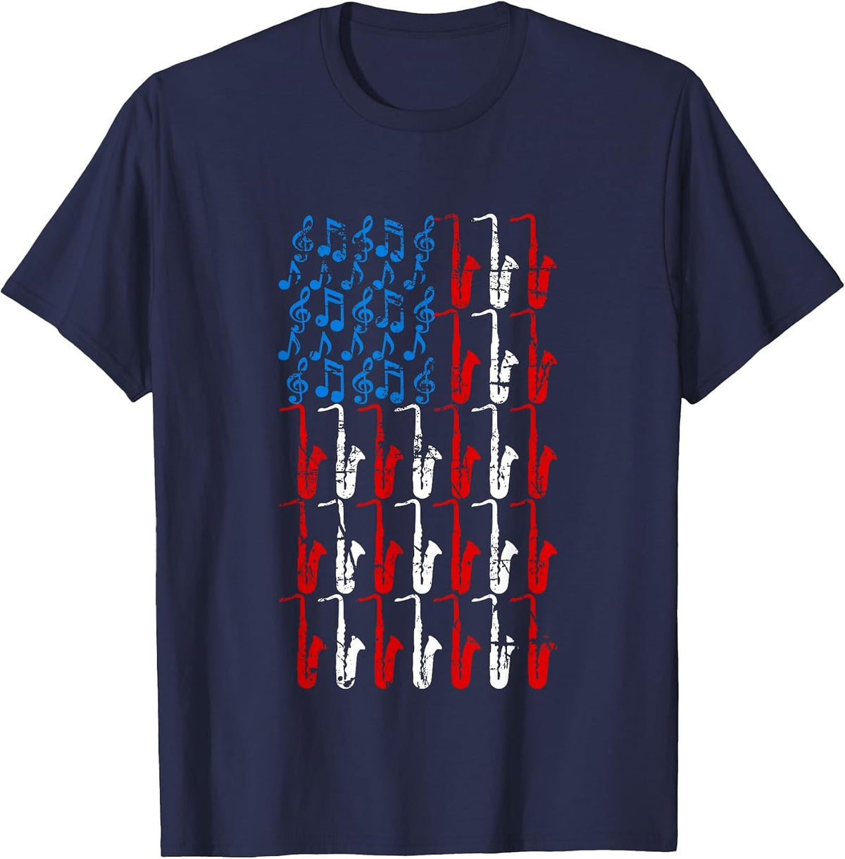 Saxophone American Flag 4th of July Men Women Saxophonist US T-Shirt - Navy Blue