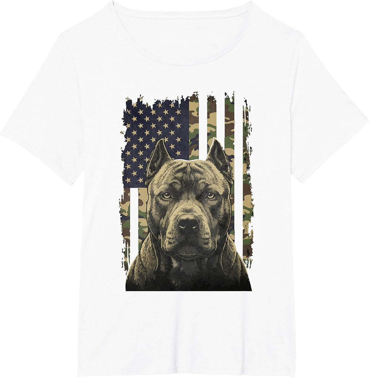 Pit Bull US Flag Camo American Bully Dog T-Shirt - White