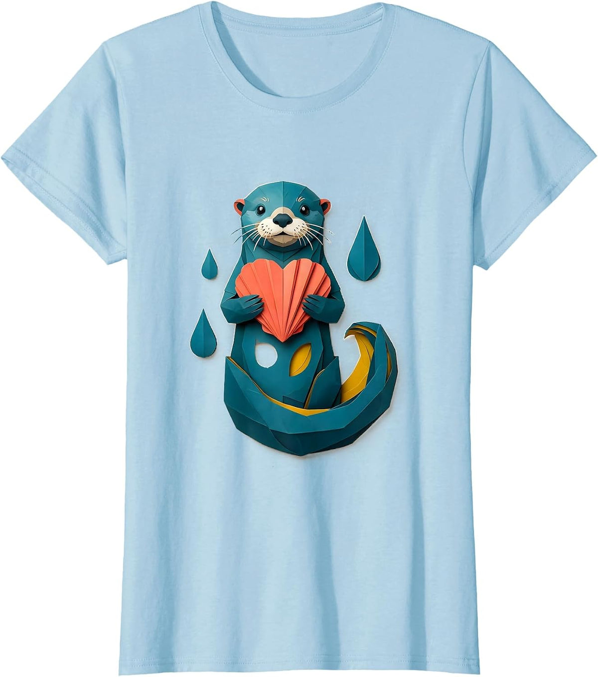 Cheerful Sea Otter Paper Cutout Otter Lover Gift T-Shirt - Baby Blue