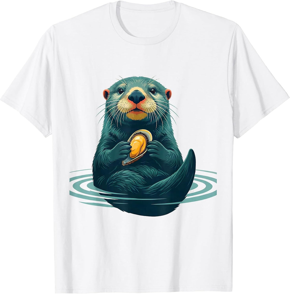 Men's Sea Otter Mussel Flat Vector Funny Otter Lover Gift T-Shirt - White