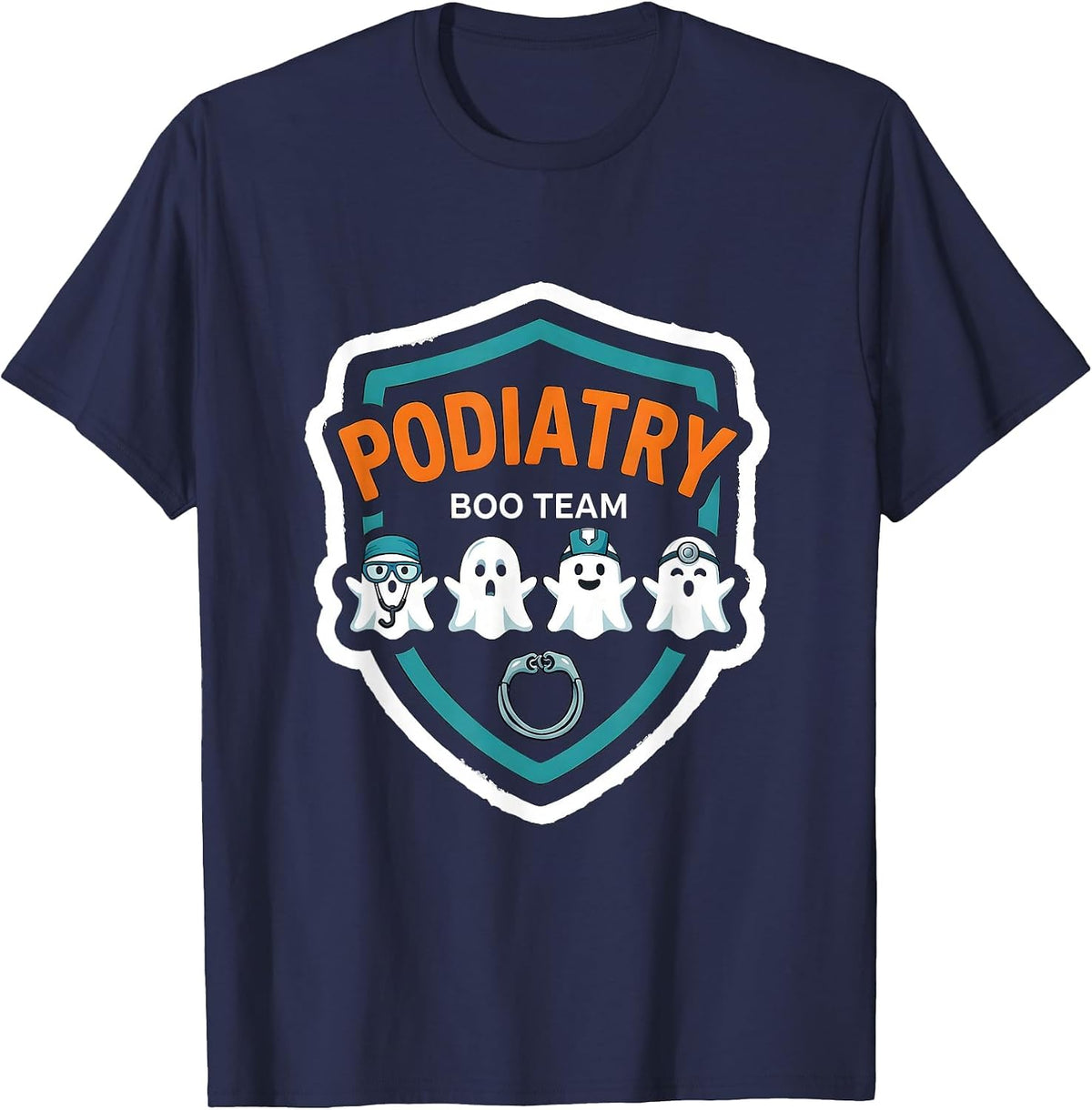 Men's Podiatry Boo Team Funny Ghost Healthcare Worker Halloween T-Shirt - Navy Blue