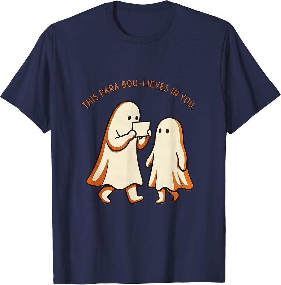 This Para Boo-lieves In You Playful Para Ghost Halloween T-Shirt - Navy Blue