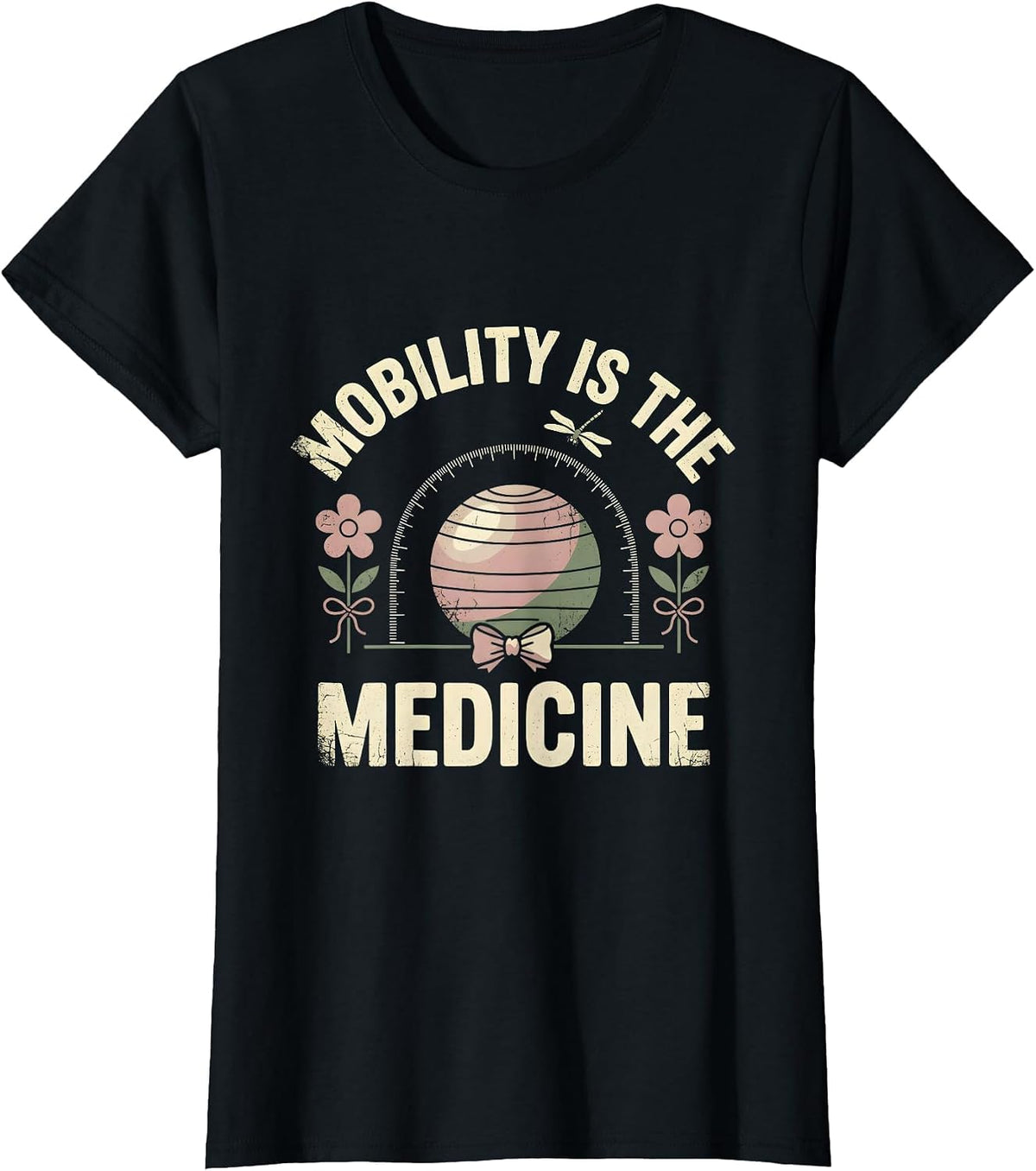 Mobility Is The Medicine Floral Boho Physical Therapy PT T-Shirt - Black