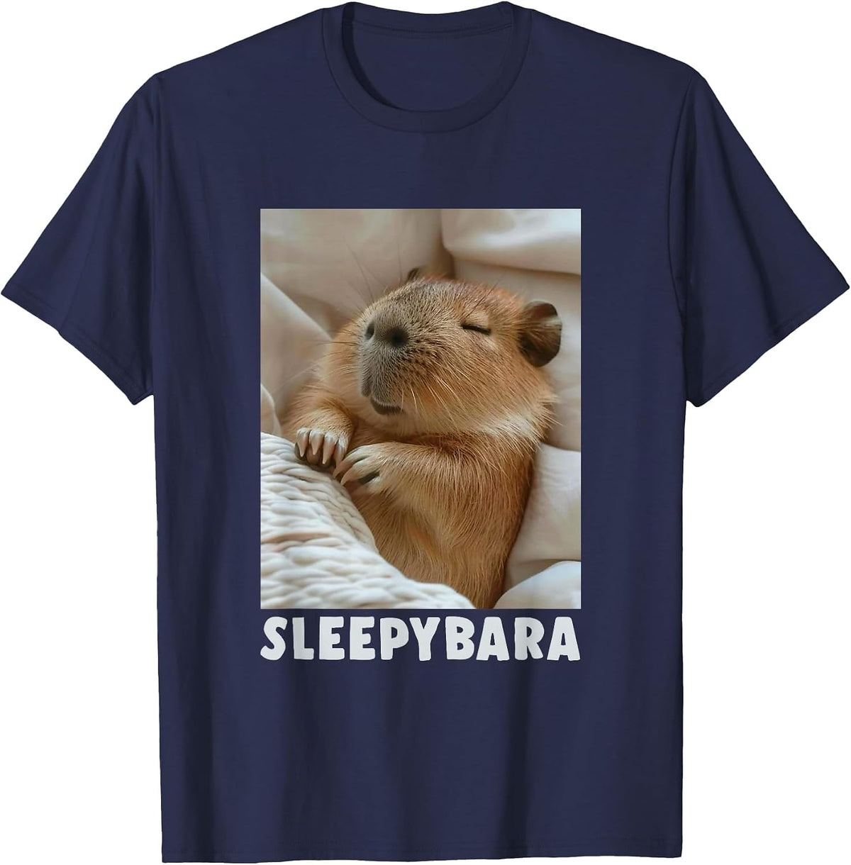 Cute Sleepy Capybara Sleep Pajamas Funny Word Sleebybara T-Shirt - Navy Blue