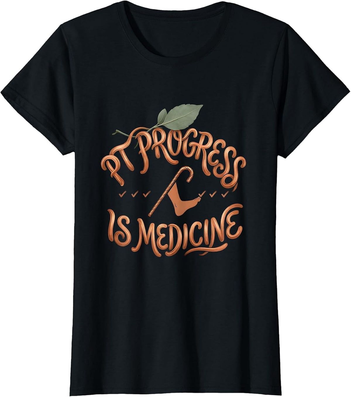 Women's PT Progress Is Medicine Boho Typography Physical Therapy PT T-Shirt - Black