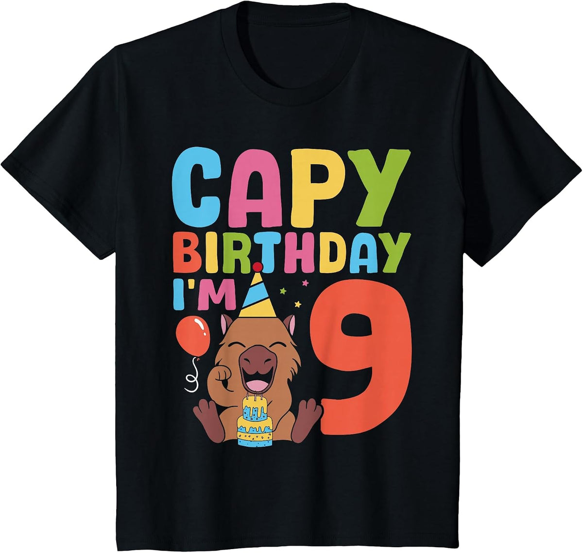 Capy Birthday I'm 9 Capybara 9th Birthday Decorations T-Shirt - Black