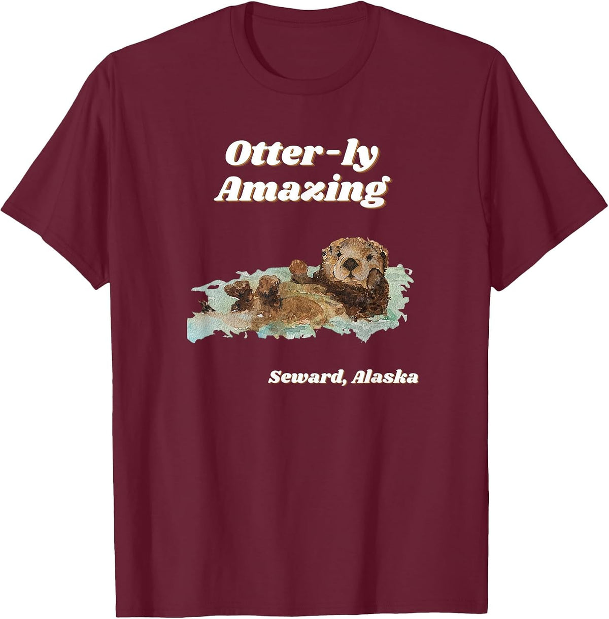 Otter-ly Amazing Seward, Alaska Playful Otter Graphic T-Shirt - Burgundy