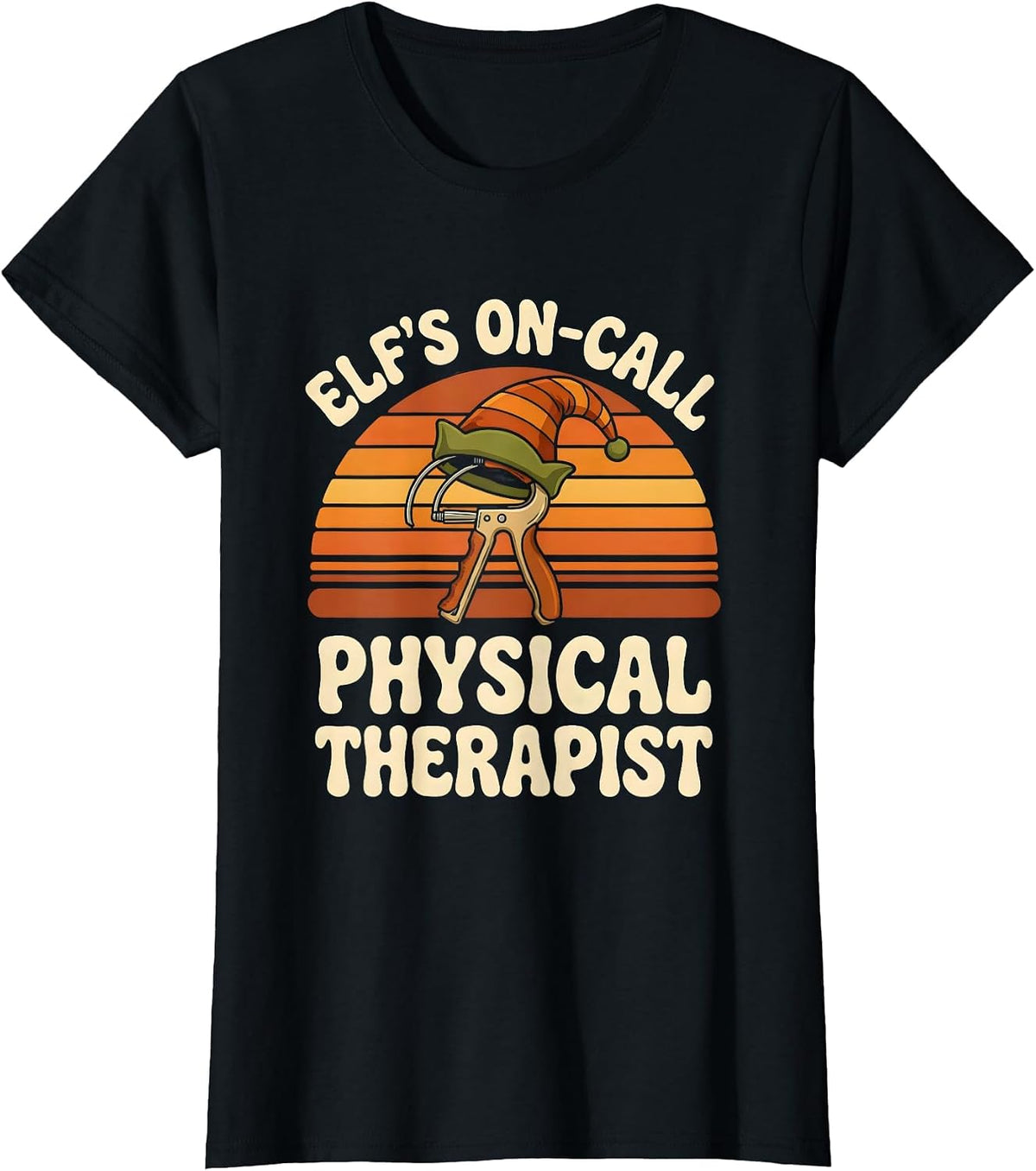 Elf's On-Call Physical Therapist Retro Funny PT Christmas T-Shirt - Black