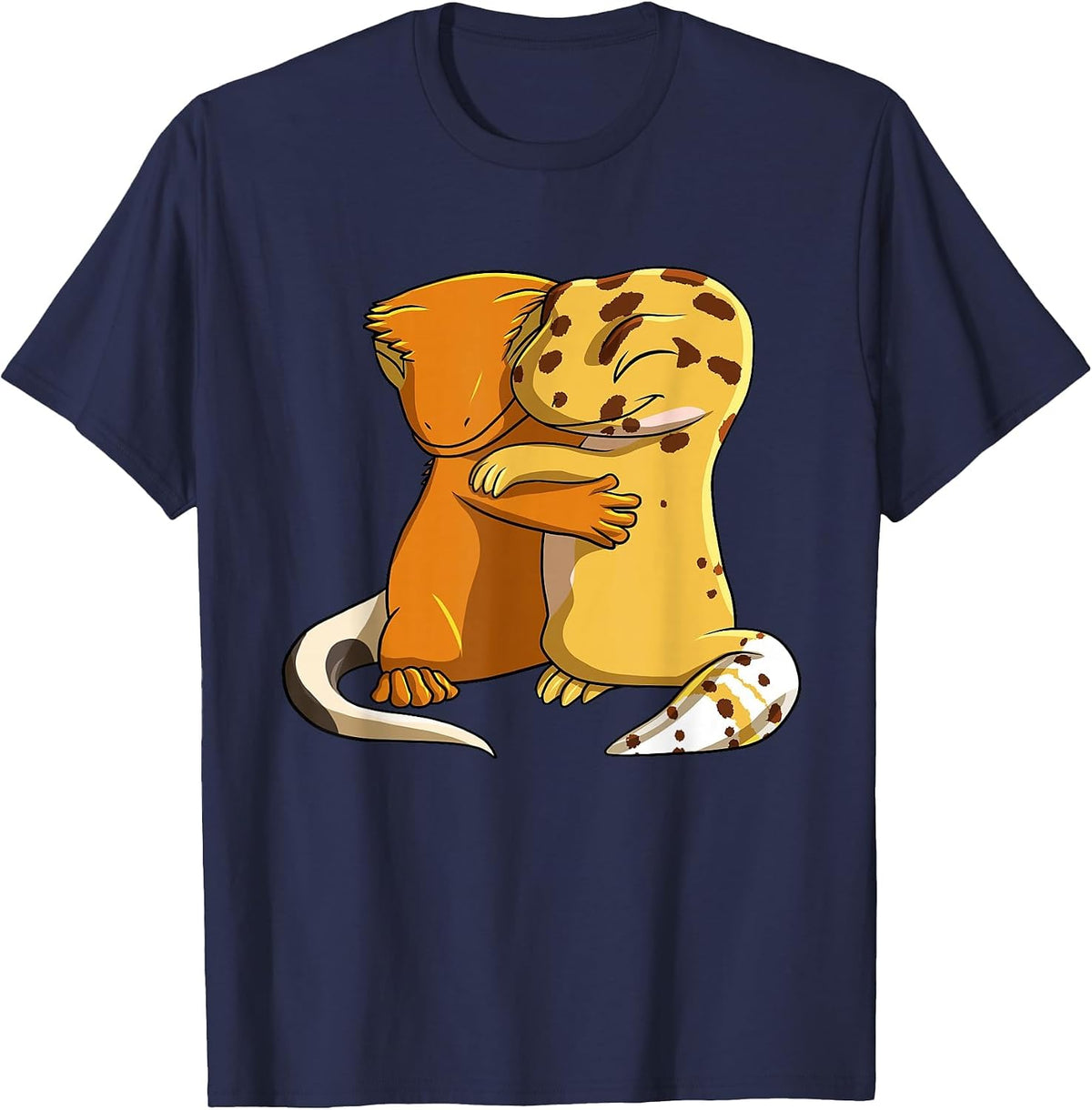 Leopard Gecko Hugging Crown Gecko T-Shirt - Navy Blue