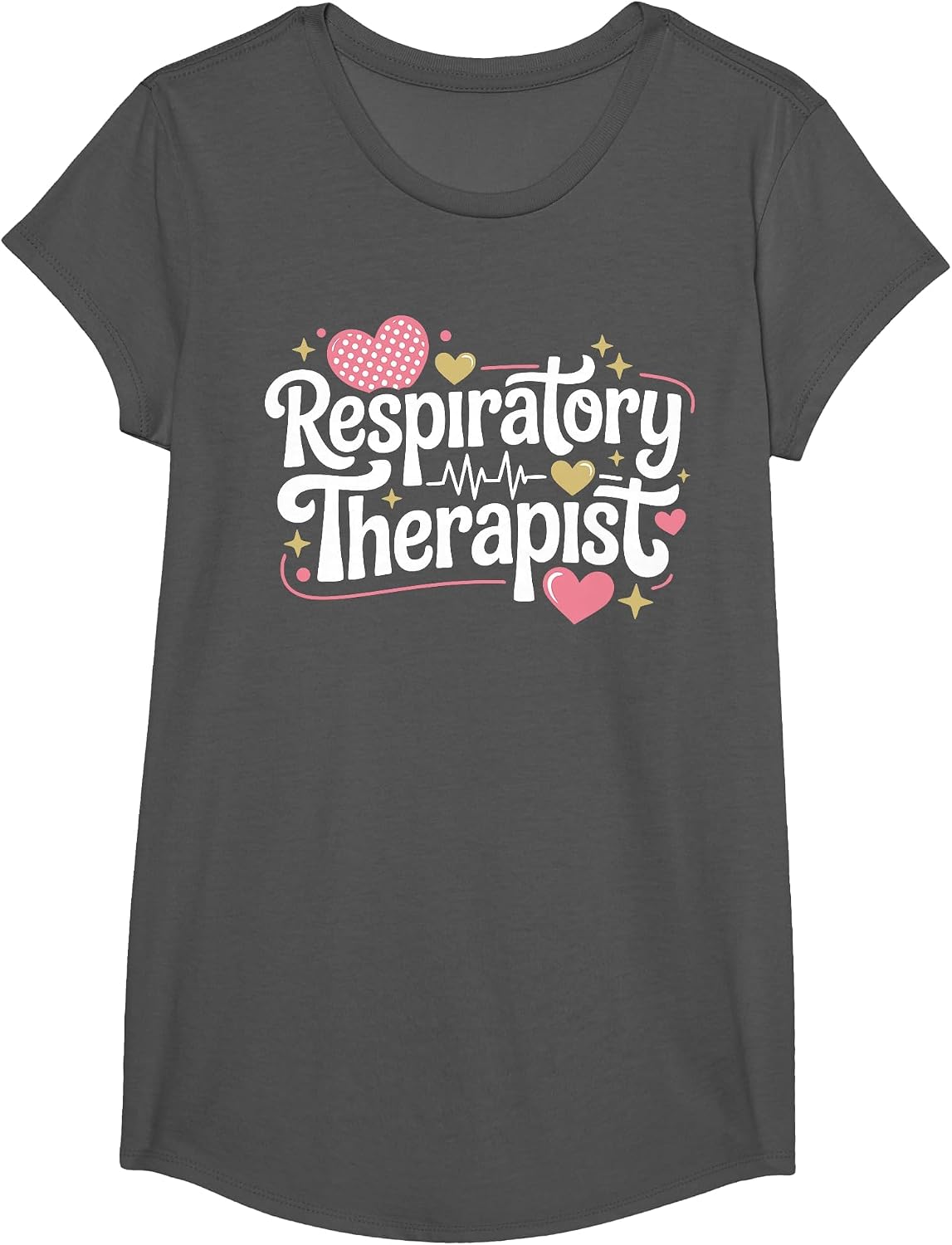 Respiratory Therapist Women Pulmonary Care T-Shirt - Girls Asphalt Grey