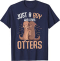 Just a Boy Who Loves Otters Boys Kids Otters T-Shirt - Navy Blue