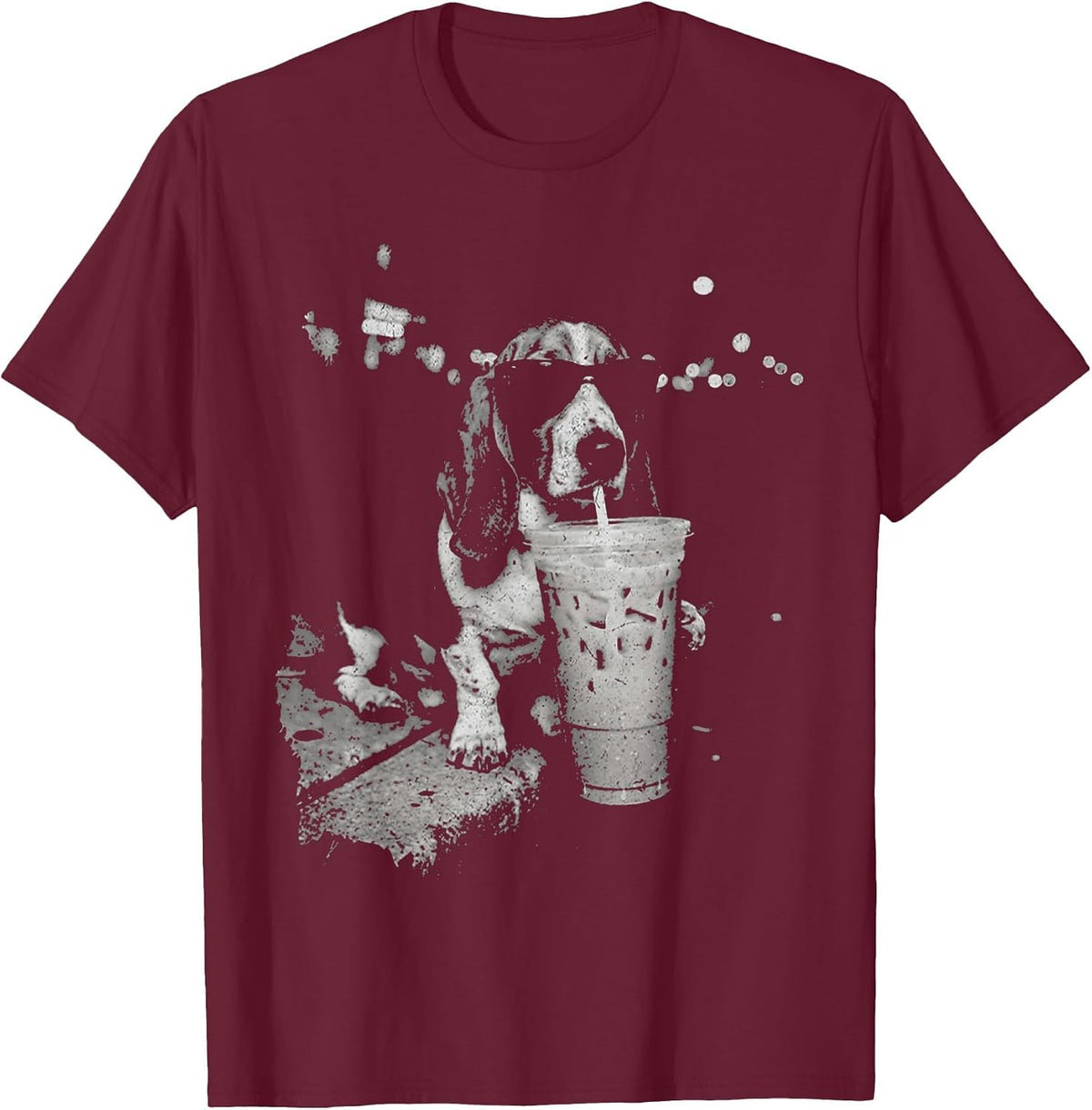 Basset Hound Drinking Iced Coffee Funny Dog Meme Humor T-Shirt - Burgundy
