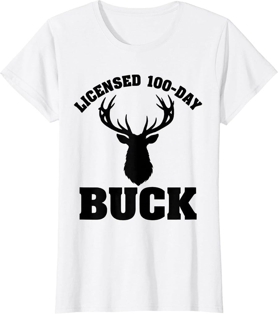 Women's Licensed 100-Day Buck Camo Deer Hunting Boys 100th Day T-Shirt - White