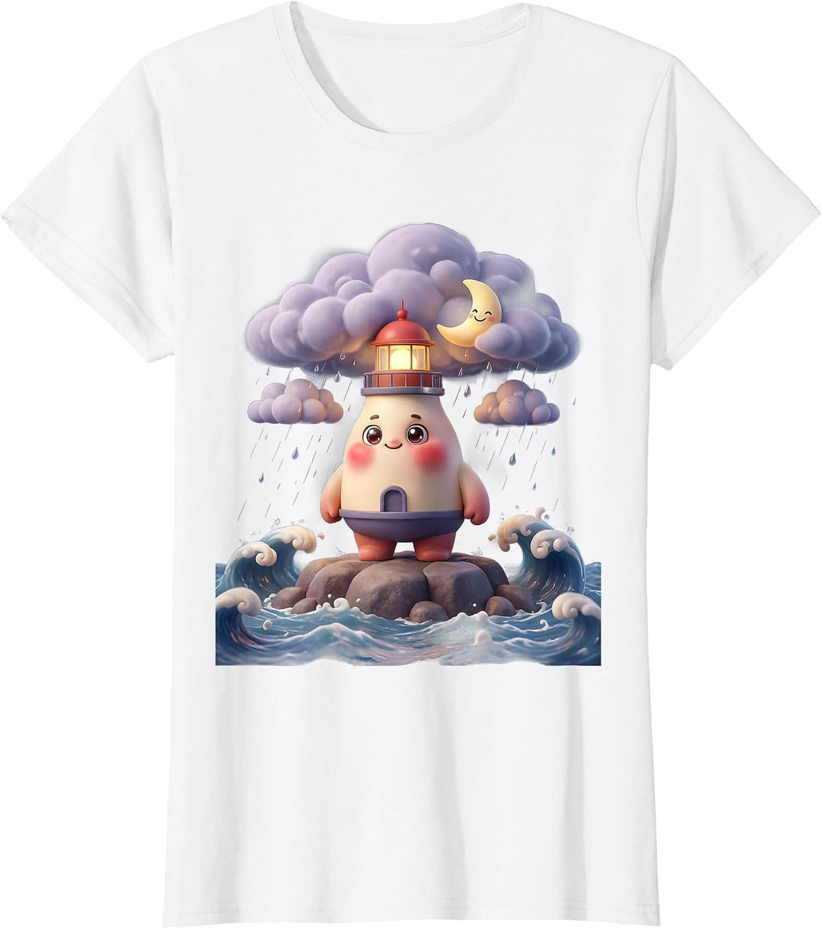 Women's Autism Awareness Lighthouse Stormy Sea Design T-Shirt - White