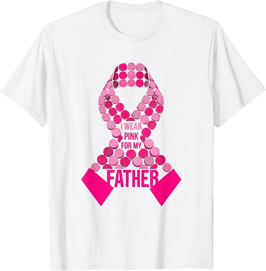 Men's I Wear Pink For My Father Sentimental Family Support October T-Shirt - White