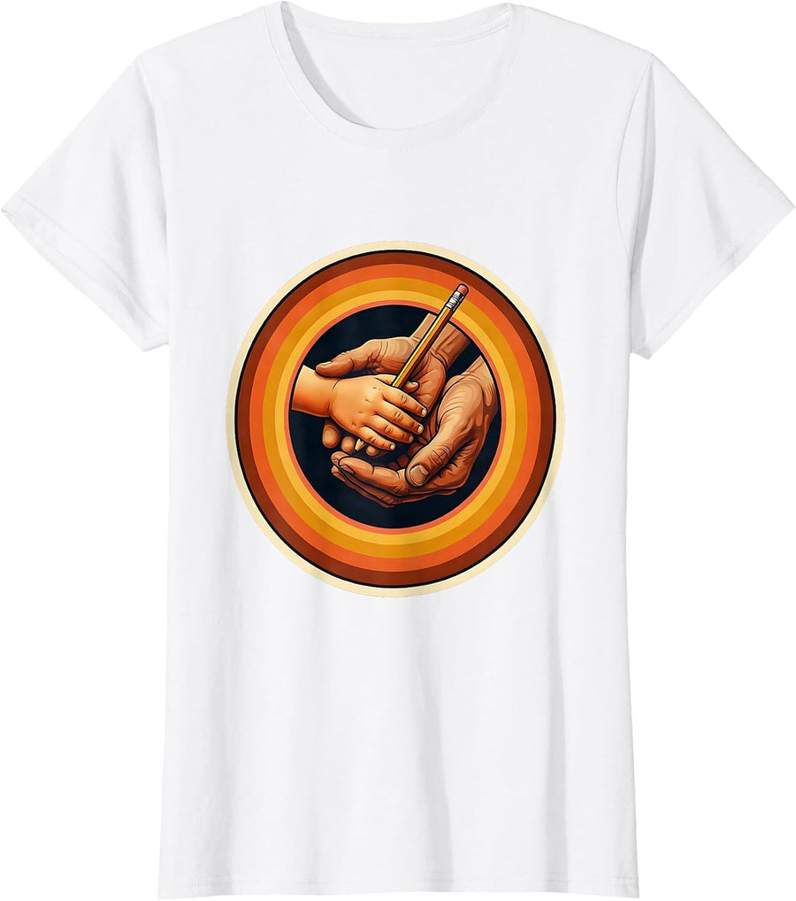 Women's Sped Teacher Guiding Hands Learning Illustration T-Shirt - White