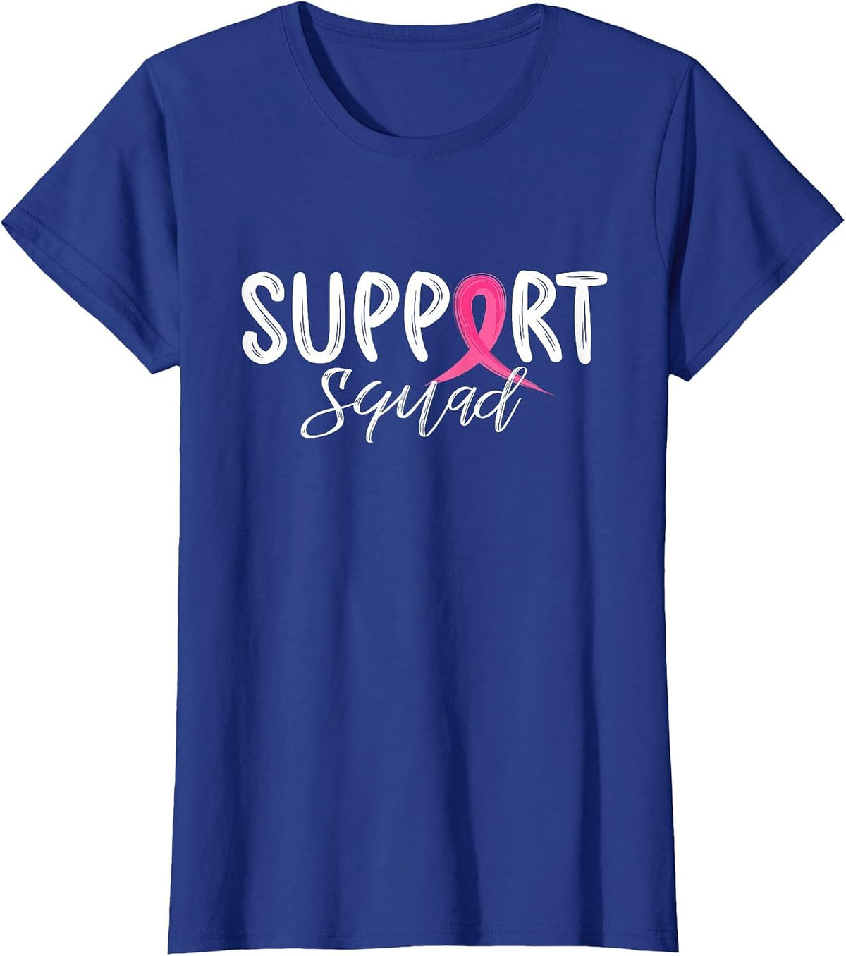 Ribbon Pink Warrior Breast Cancer Awareness Support Squad T-Shirt - Royal Blue