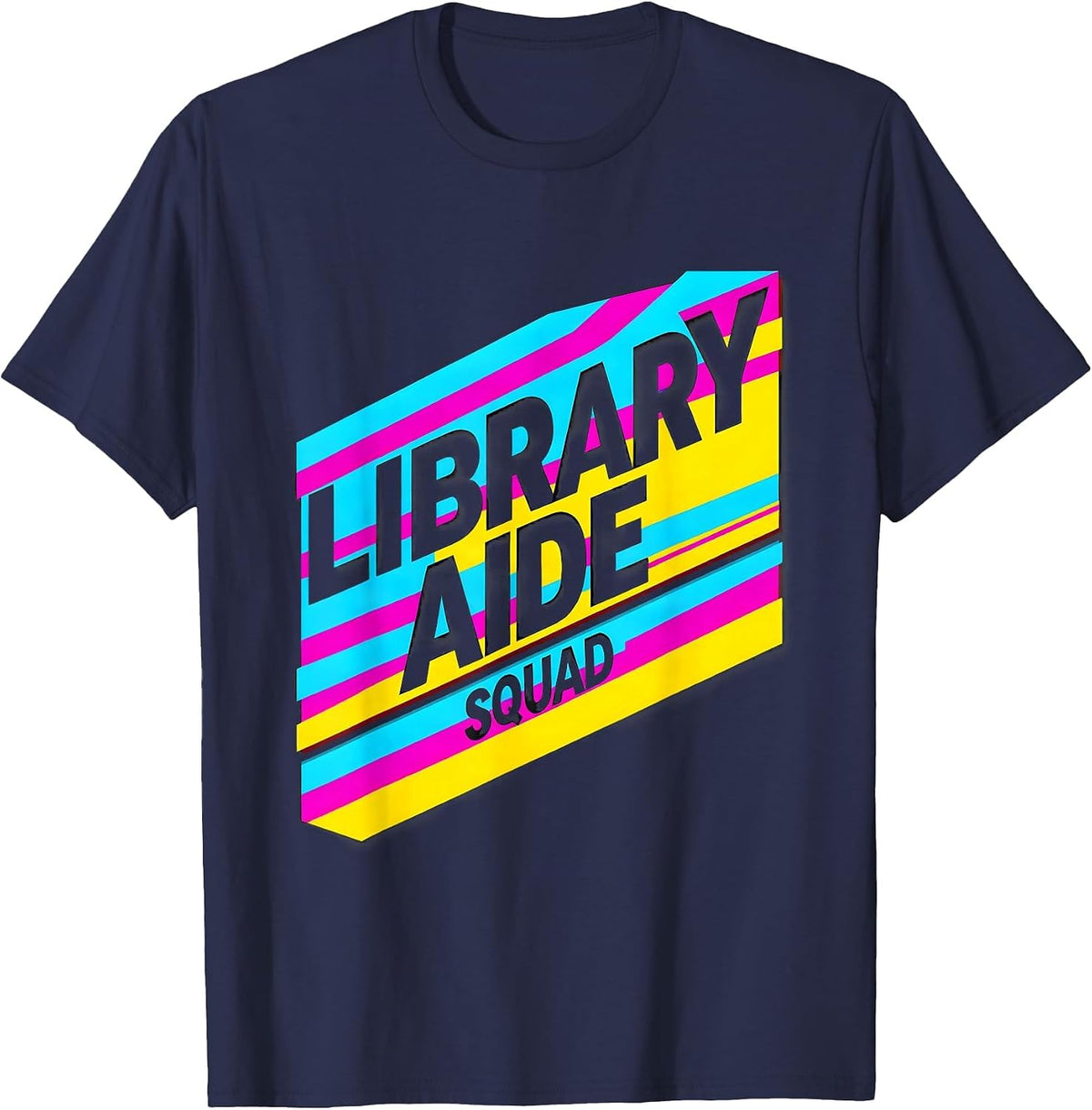 Men's Library Aide Squad New Wave Typography Back To School Staff T-Shirt - Navy Blue