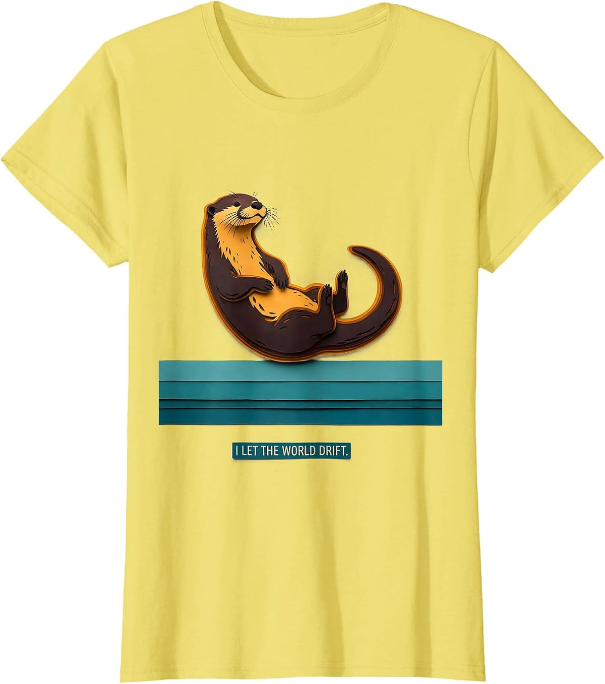 I Let The World Drift Funny Sea Otter Lover Nature Humor T-Shirt - Lemon Yellow