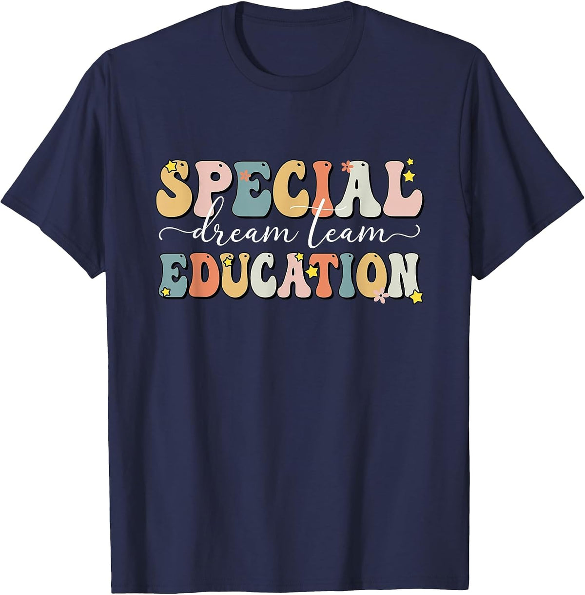 Retro Special Education Squad Groovy Dream Team SPED Teacher T-Shirt - Navy Blue