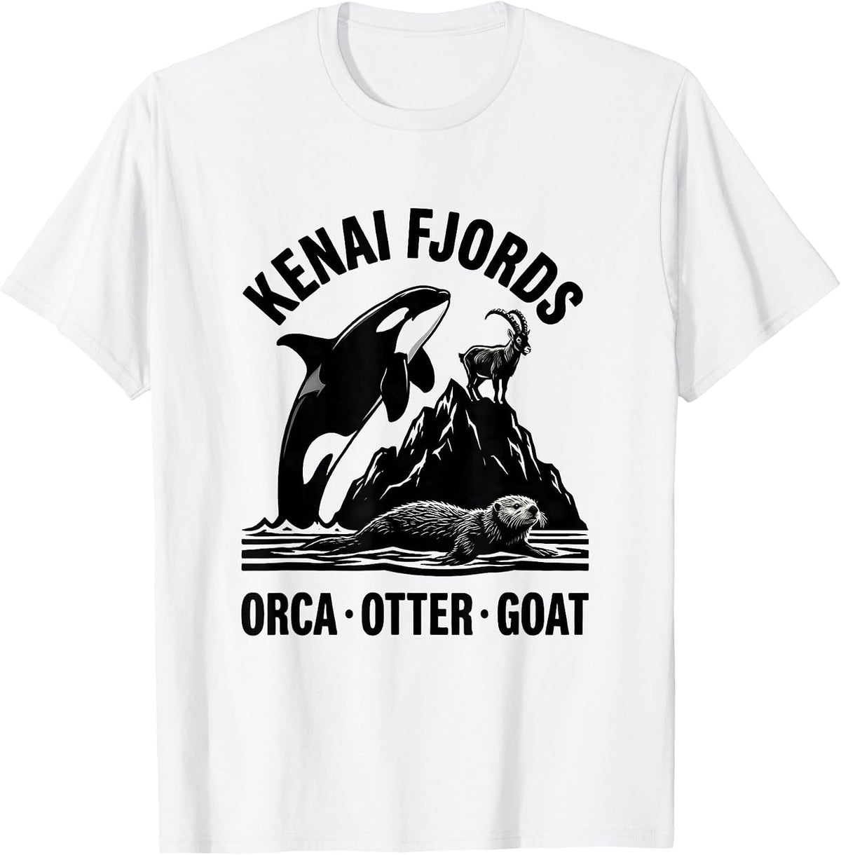 Men's Kenai Fjords Orca Otter Goat Alaska Wildlife Souvenir T-Shirt - White