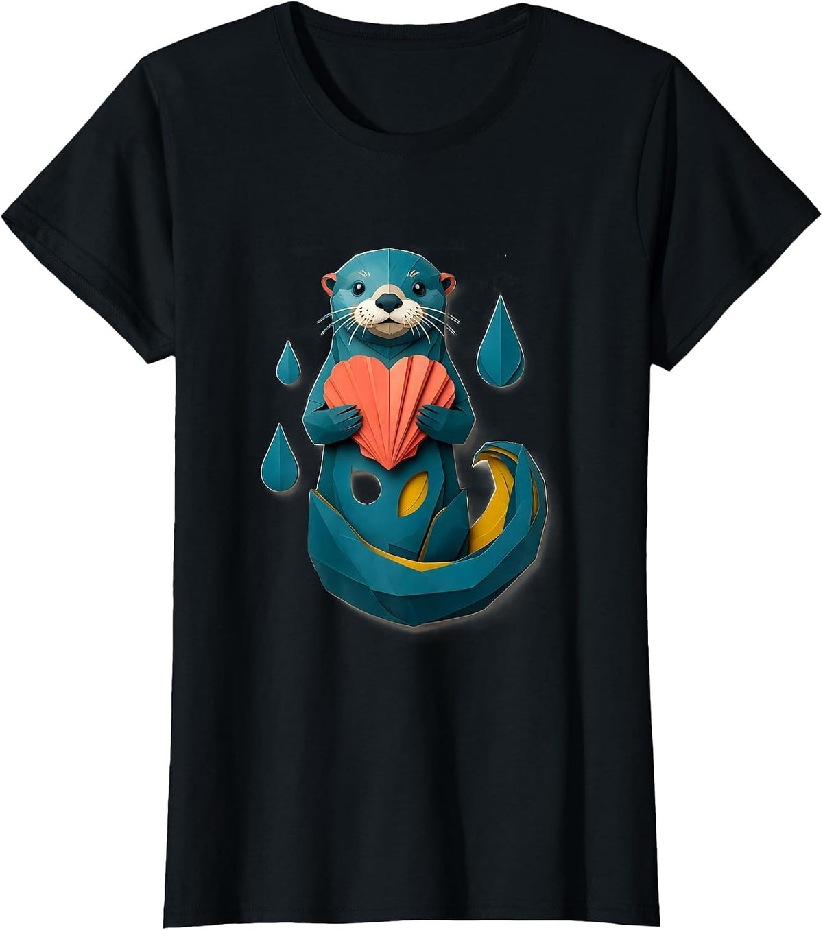 Cheerful Sea Otter Paper Cutout Otter Lover Gift T-Shirt - Black