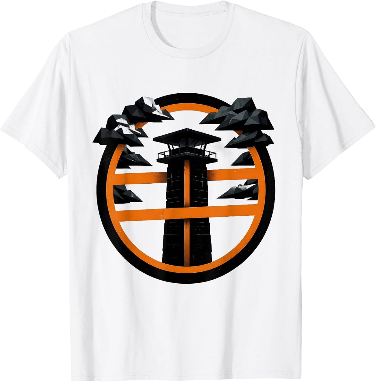 Men's Guard Tower Silhouette Stormy Night Design T-Shirt - White