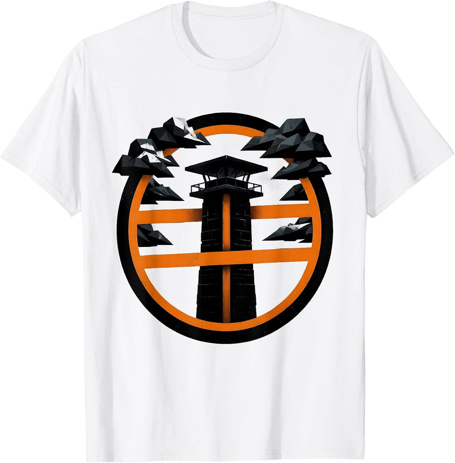 Men's Guard Tower Silhouette Stormy Night Design T-Shirt - White