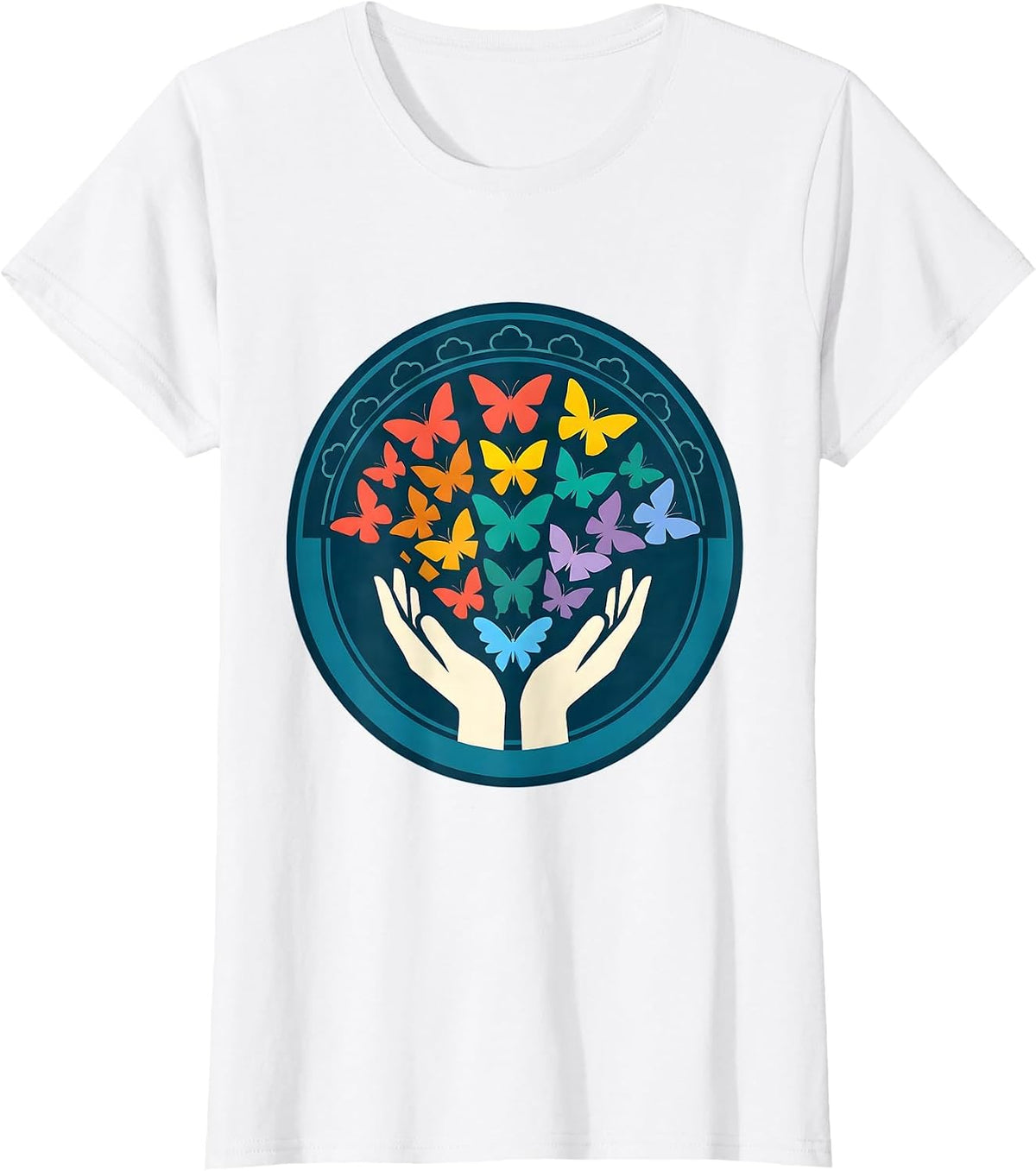Women's Rainbow Butterfly Release LGBTQ Pride Graphic T-Shirt - White