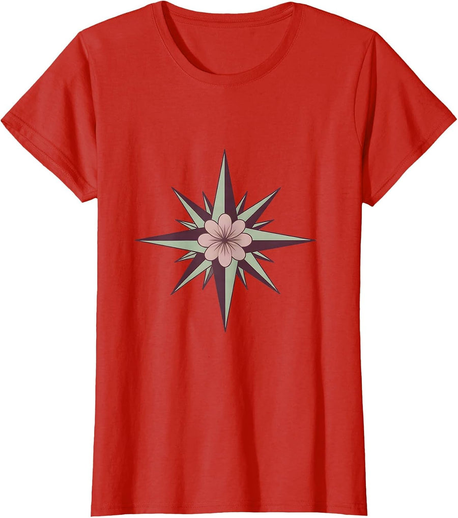Women's Autism Awareness Floral Compass Rose Graphic T-Shirt - Red