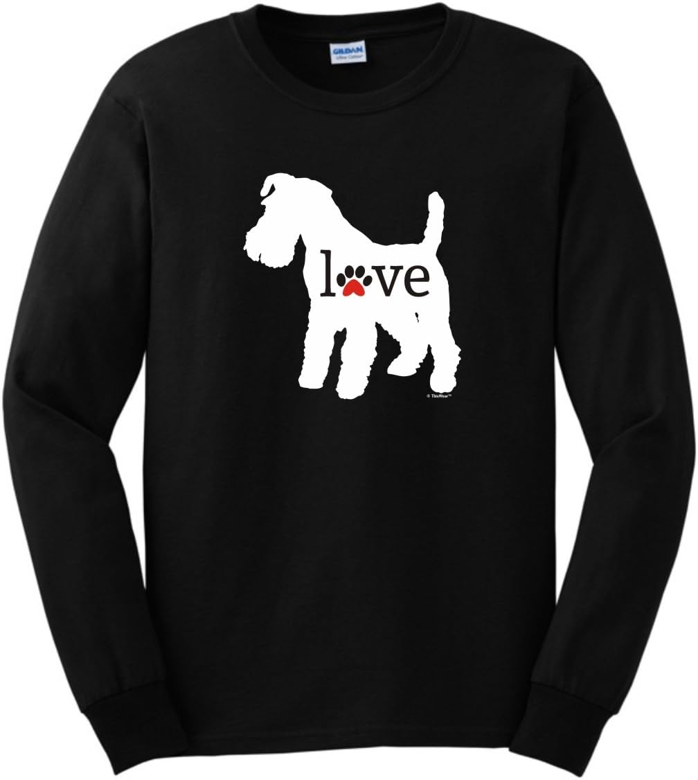 Schnauzer Love Dog Paw Prints Long Sleeve T-Shirt - Black
