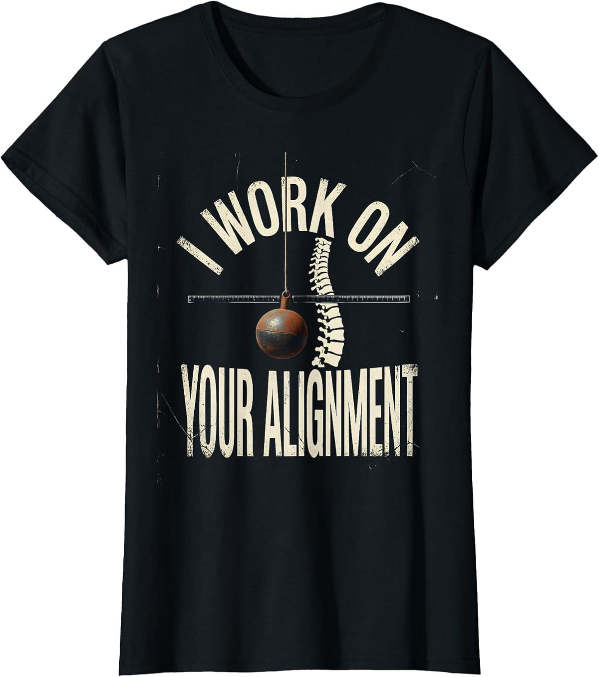Women's I Work On Your Alignment Distressed Funny Physical Therapist T-Shirt - Black