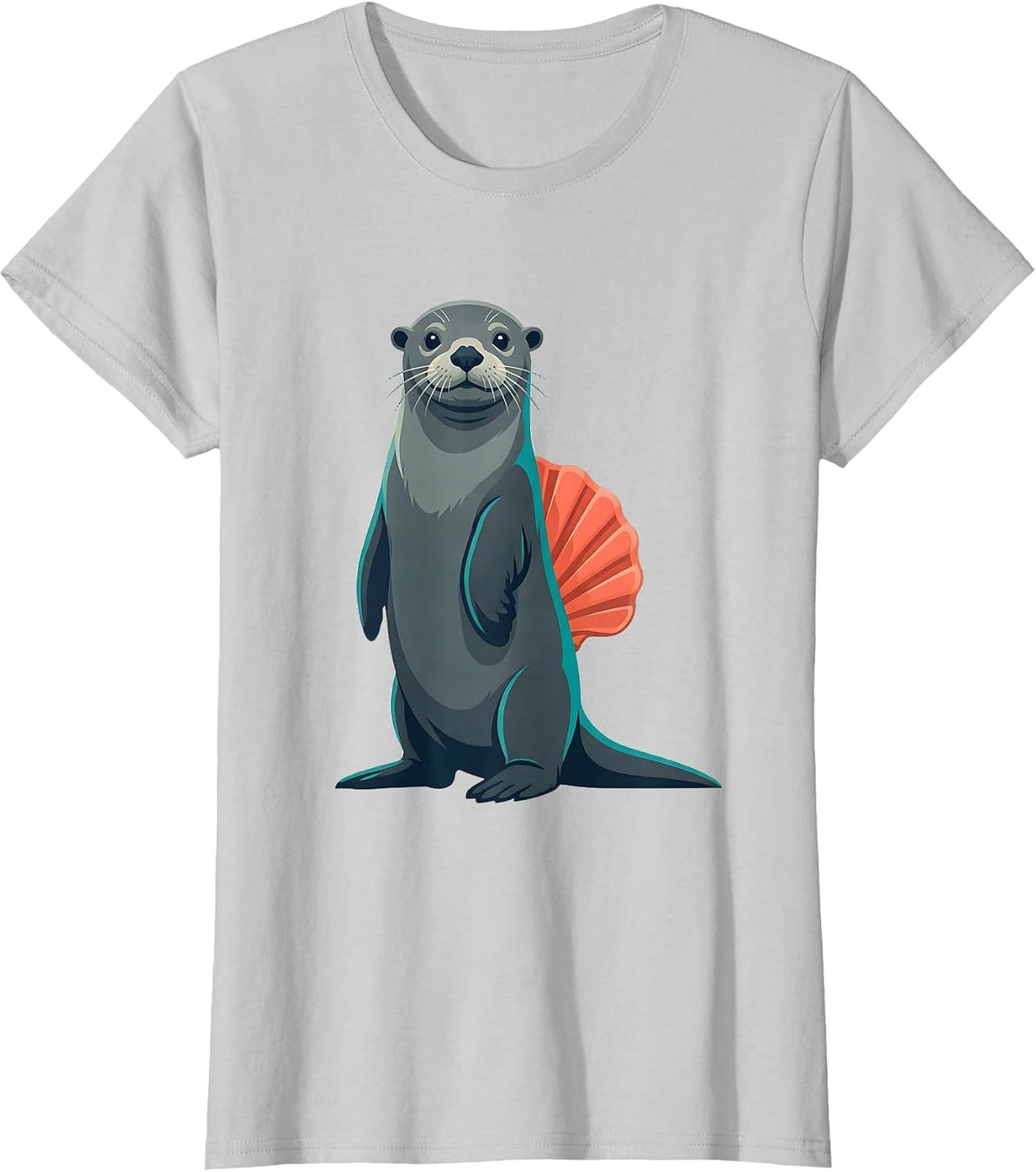 Sea Otter Flat Vector Funny Otter Lover Humor T-Shirt - Silver Grey