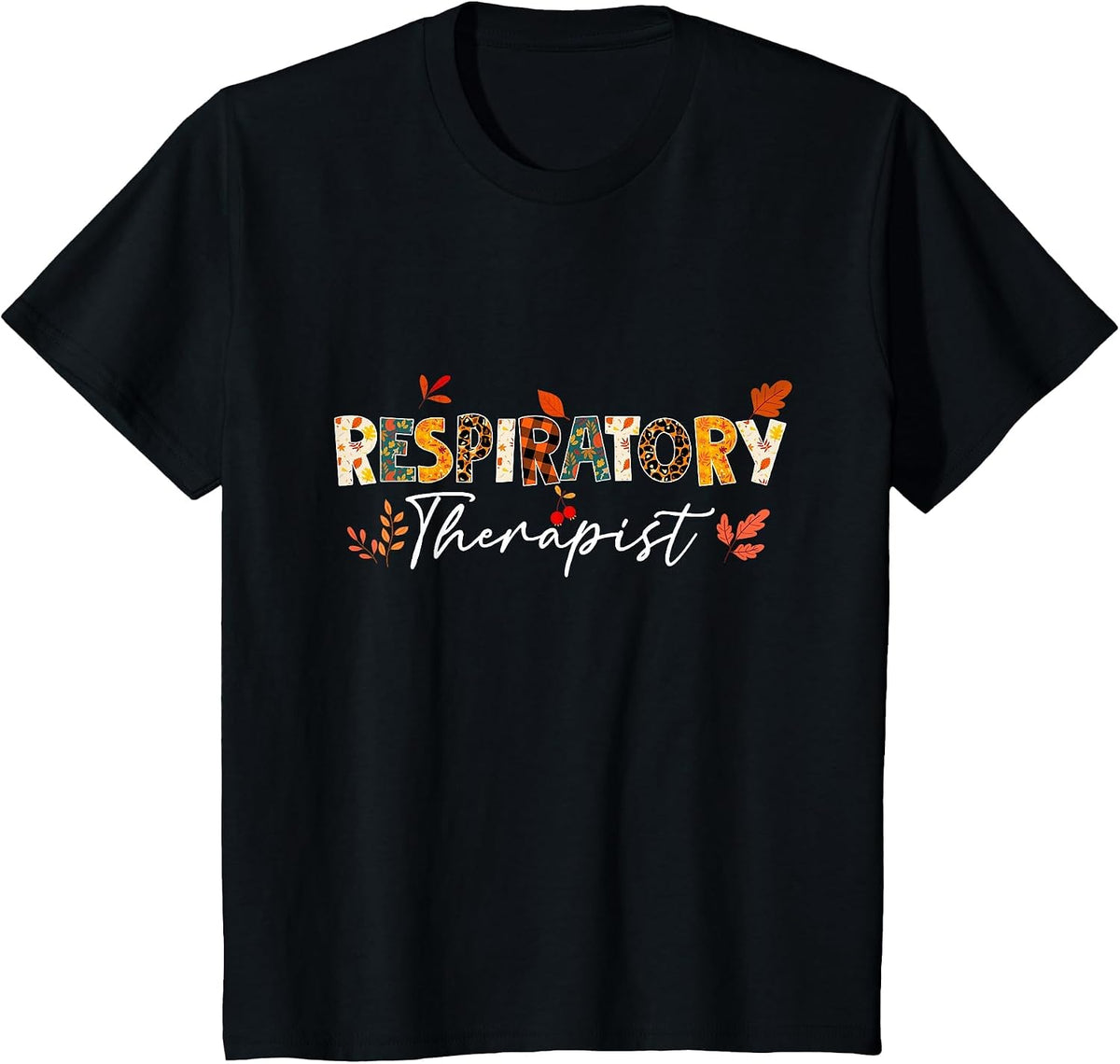 Funny Respiratory Therapist Pumpkin Autumn Tree Fall Leaves T-Shirt - Black