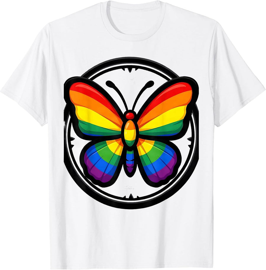 Men's Pride Flag Butterfly Wings Gay Pride Design T-Shirt - White
